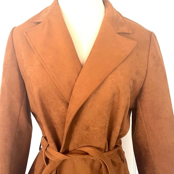 Vintage 70s Faux Suede Suit Matching Blazer and Midi Wrap Skirt Large Caramel - Picture 6 of 16